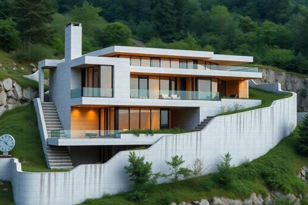 {"prompt":"professional architectural photography of a high-end modern residence built on sloped terrain, luxury estate exterior, reinforced concrete retaining walls, minimalist design, sharp focus, cinematic lighting, lush greenery background, photorealistic, sophisticated engineering detailing","originalPrompt":"professional architectural photography of a high-end modern residence built on sloped terrain, luxury estate exterior, reinforced concrete retaining walls, minimalist design, sharp focus, cinematic lighting, lush greenery background, photorealistic, sophisticated engineering detailing","seed":42,"model":"flux","safe":false,"quality":"medium","image":[],"transparent":false,"reasoning":"balanced","audio":true,"width":1024,"height":1024,"dimensionsExplicit":false,"isMature":false,"isChild":false,"trackingData":{"actualModel":"flux","usage":{"completionImageTokens":1,"totalTokenCount":1}}}